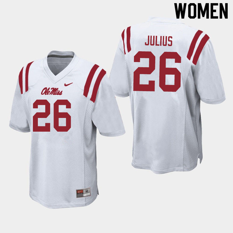Women #26 Jalen Julius Ole Miss Rebels College Football Jerseys Sale-White